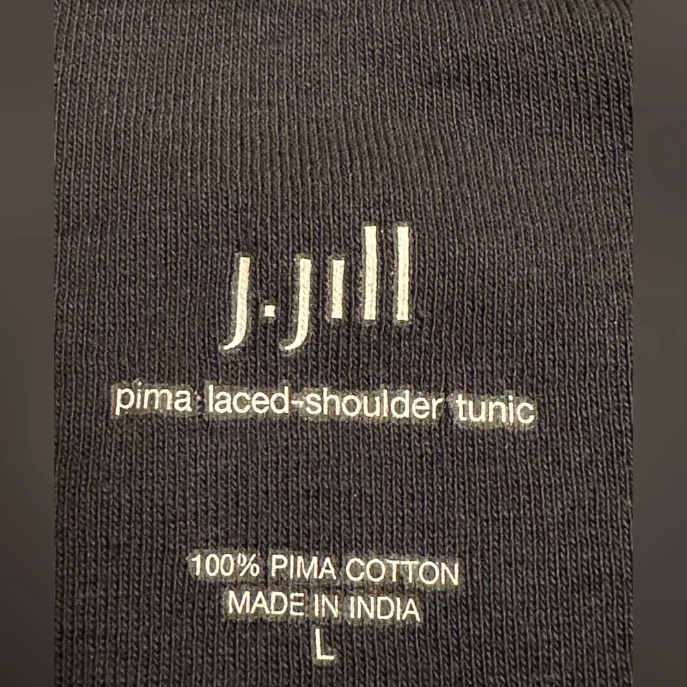 J. Jill Top Women Navy 100% Pima Cotton Pullover Long Sleeve Laced Shoulder Sz L